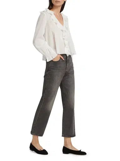 DÔEN Women's Hardy Pintuck Cotton Shawl-Collar Blouse - Salt - Size Medium | Thumbnail 2 DÔEN Women's Hardy Pintuck Cotton Shawl-Collar Blouse - Salt - Size Medium | Thumbnail 2