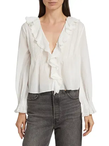 DÔEN Women's Hardy Pintuck Cotton Shawl-Collar Blouse - Salt - Size Medium | Thumbnail 3 DÔEN Women's Hardy Pintuck Cotton Shawl-Collar Blouse - Salt - Size Medium | Thumbnail 3