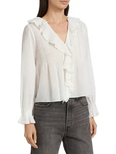 DÔEN Women's Hardy Pintuck Cotton Shawl-Collar Blouse - Salt - Size Medium | Thumbnail 4 DÔEN Women's Hardy Pintuck Cotton Shawl-Collar Blouse - Salt - Size Medium | Thumbnail 4