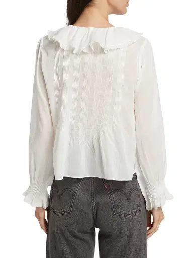 DÔEN Women's Hardy Pintuck Cotton Shawl-Collar Blouse - Salt - Size Medium | Thumbnail 5 DÔEN Women's Hardy Pintuck Cotton Shawl-Collar Blouse - Salt - Size Medium | Thumbnail 5