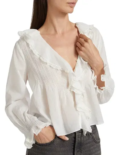 DÔEN Women's Hardy Pintuck Cotton Shawl-Collar Blouse - Salt - Size Medium | Thumbnail 6 DÔEN Women's Hardy Pintuck Cotton Shawl-Collar Blouse - Salt - Size Medium | Thumbnail 6