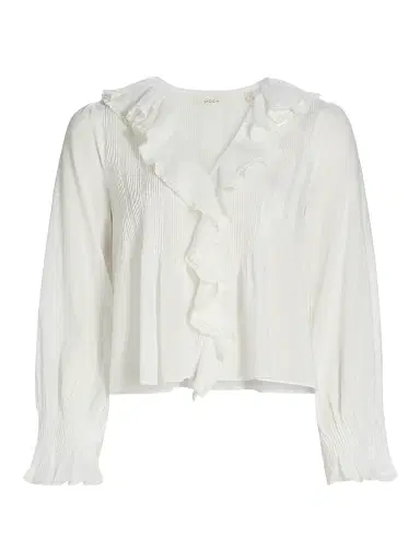 DÔEN Women's Hardy Pintuck Cotton Shawl-Collar Blouse - Salt - Size Medium | Thumbnail 1 DÔEN Women's Hardy Pintuck Cotton Shawl-Collar Blouse - Salt - Size Medium | Thumbnail 1