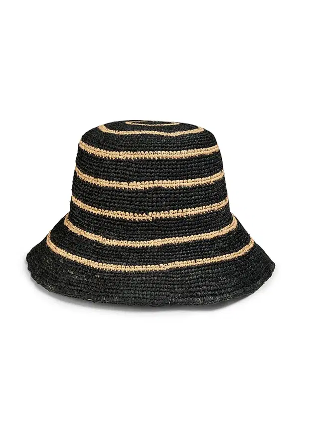Vince Women's Striped Straw Bucket Hat - Natural Black