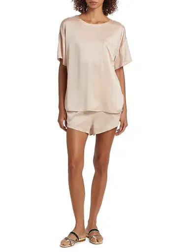 Lunya Women's Washable Silk T-Shirt & Shorts Set - Delicate Pink - Size XL | Thumbnail 2