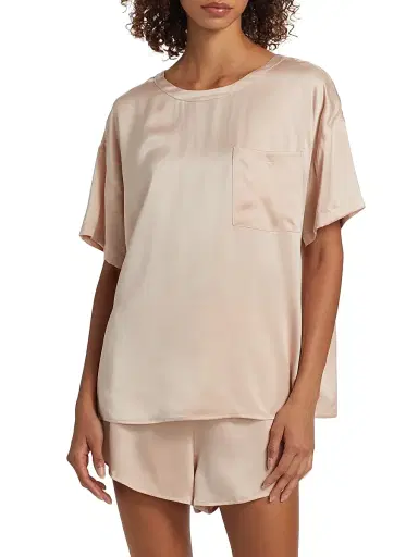Lunya Women's Washable Silk T-Shirt & Shorts Set - Delicate Pink - Size XL | Thumbnail 3