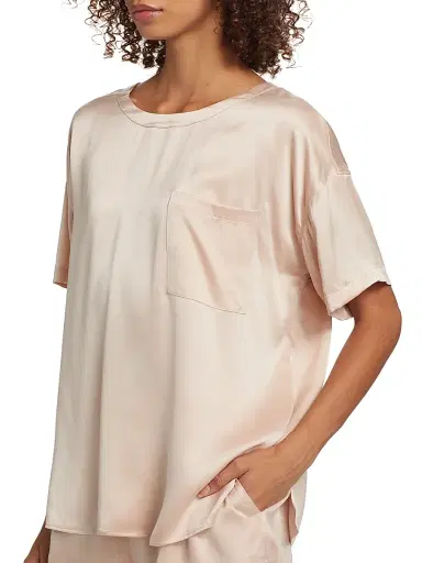 Lunya Women's Washable Silk T-Shirt & Shorts Set - Delicate Pink - Size XL | Thumbnail 6