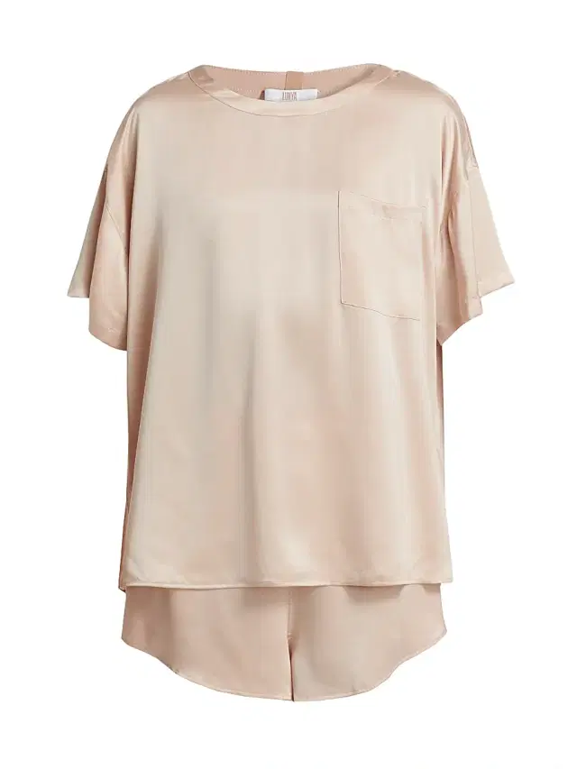 Women's Washable Silk T-Shirt & Shorts Set - Delicate Pink