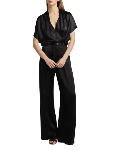 Lapointe Women's Satin Pleated Straight-Leg Pants - Black - Size 0 | Thumbnail 2