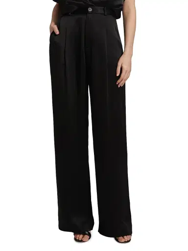 Lapointe Women's Satin Pleated Straight-Leg Pants - Black - Size 0 | Thumbnail 3