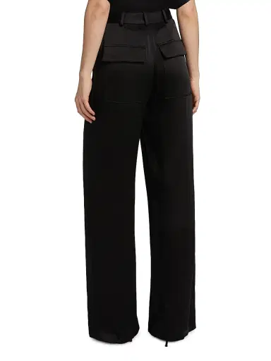 Lapointe Women's Satin Pleated Straight-Leg Pants - Black - Size 0 | Thumbnail 5