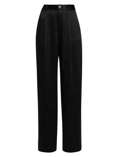 Lapointe Women's Satin Pleated Straight-Leg Pants - Black - Size 0 | Thumbnail 1