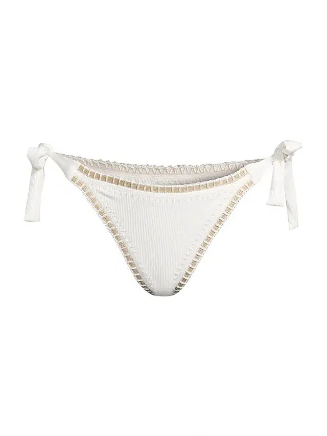 PQ Swim Women's Crochet-Trim Ribbed Bikini Bottom - White Pearl