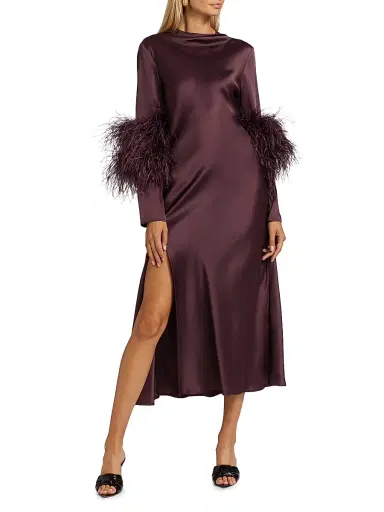 Lapointe Women's Feather-Cuff Satin Midi-Dress - Mulberry - Size 12 | Thumbnail 2