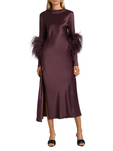 Lapointe Women's Feather-Cuff Satin Midi-Dress - Mulberry - Size 12 | Thumbnail 3