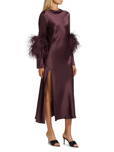 Lapointe Women's Feather-Cuff Satin Midi-Dress - Mulberry - Size 12 | Thumbnail 4