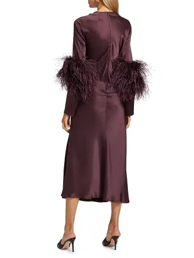 Lapointe Women's Feather-Cuff Satin Midi-Dress - Mulberry - Size 12 | Thumbnail 5