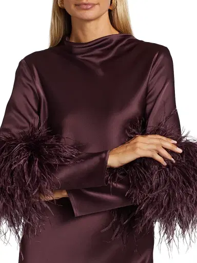 Lapointe Women's Feather-Cuff Satin Midi-Dress - Mulberry - Size 12 | Thumbnail 6