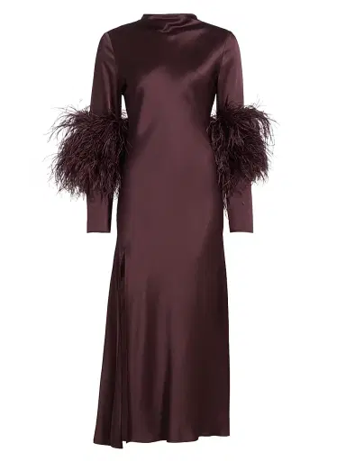 Lapointe Women's Feather-Cuff Satin Midi-Dress - Mulberry - Size 12 | Thumbnail 1