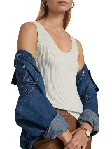 TWP Women's Merino Wool Knit Scoopneck Tank - White Heather Grey - Size XL | Thumbnail 6