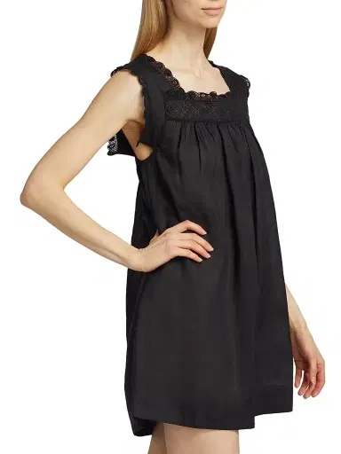 DÔEN Women's Almadia Lace-Detailed Shift Dress - Black - Size Small | Thumbnail 4