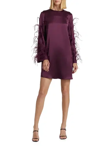 Lapointe Women's Feather Embellished Satin Shift Minidress | Thumbnail 2 Lapointe Women's Feather Embellished Satin Shift Minidress | Thumbnail 2