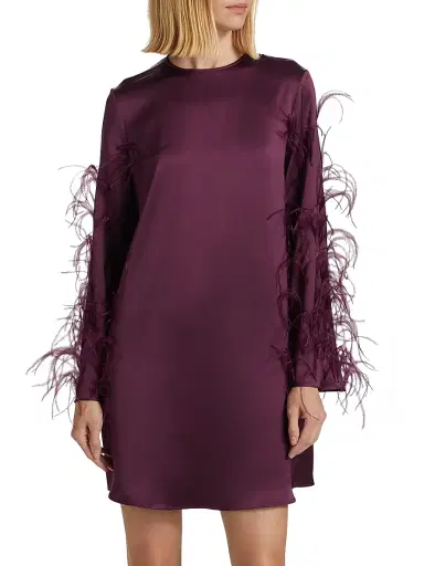 Lapointe Women's Feather Embellished Satin Shift Minidress | Thumbnail 3 Lapointe Women's Feather Embellished Satin Shift Minidress | Thumbnail 3