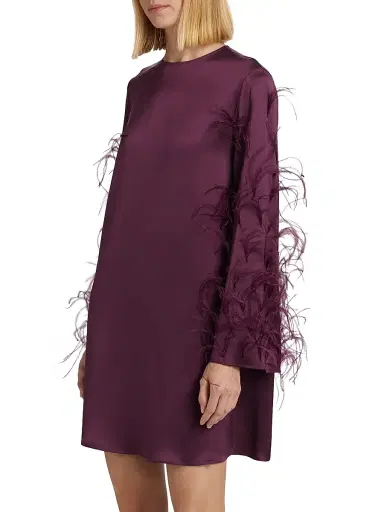Lapointe Women's Feather Embellished Satin Shift Minidress | Thumbnail 4 Lapointe Women's Feather Embellished Satin Shift Minidress | Thumbnail 4