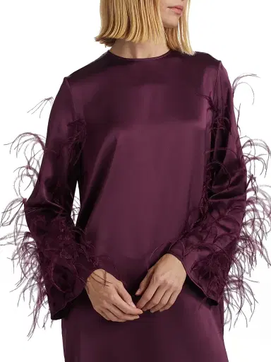 Lapointe Women's Feather Embellished Satin Shift Minidress | Thumbnail 6 Lapointe Women's Feather Embellished Satin Shift Minidress | Thumbnail 6