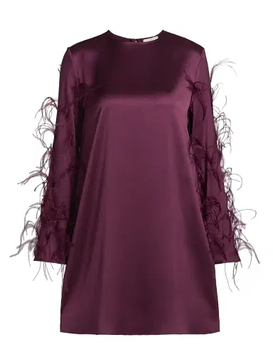 Lapointe Women's Feather Embellished Satin Shift Minidress | Thumbnail 1 Lapointe Women's Feather Embellished Satin Shift Minidress | Thumbnail 1