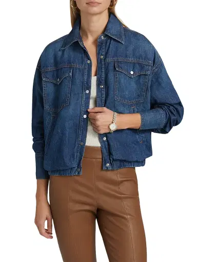 TWP Women's Bubble Denim Button-Up Jacket - Dark Wash - Size Medium | Thumbnail 3