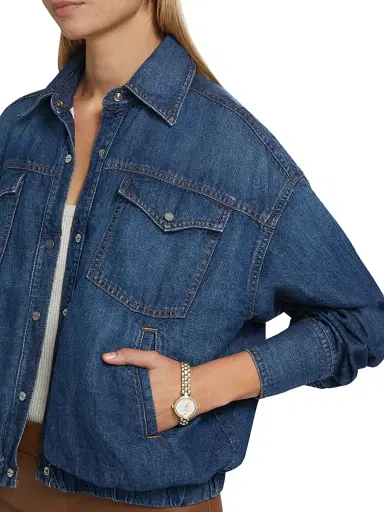 TWP Women's Bubble Denim Button-Up Jacket - Dark Wash - Size Medium | Thumbnail 6