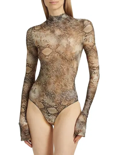 Lapointe Women's Printed Mesh Sheer Bodysuit - Snake Print - Size Large | Thumbnail 6 Lapointe Women's Printed Mesh Sheer Bodysuit - Snake Print - Size Large | Thumbnail 6