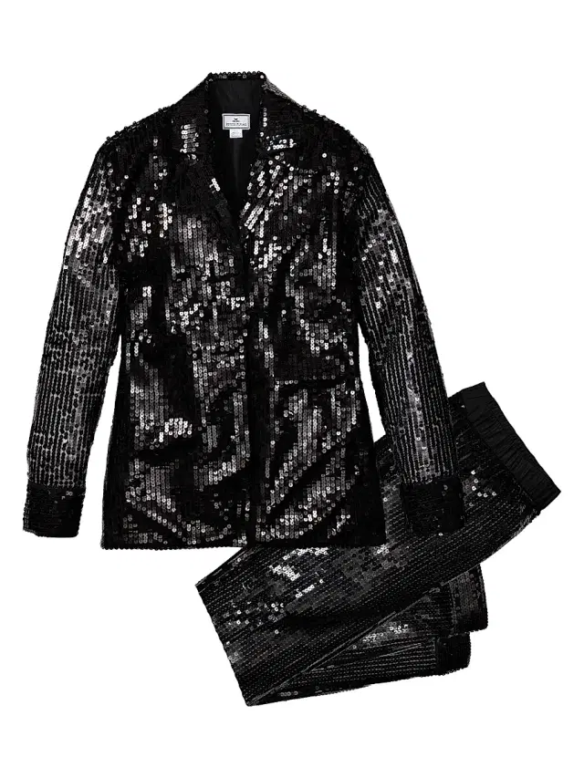 Women's Sequined Cotton Pajamas - Black