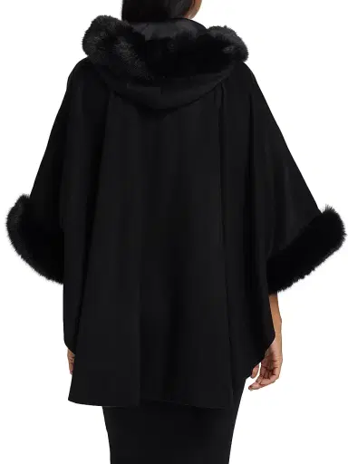 Sofia Cashmere Women's Whipstitch Faux-Fur Hooded Cape - Black | Thumbnail 5