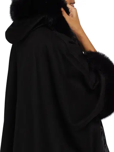 Sofia Cashmere Women's Whipstitch Faux-Fur Hooded Cape - Black | Thumbnail 6