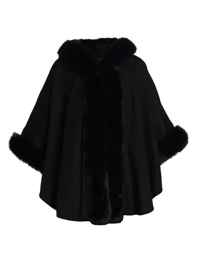 Sofia Cashmere Women's Whipstitch Faux-Fur Hooded Cape - Black | Thumbnail 1