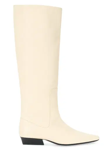 Staud Women's Wally Flat Leather Boots - Cream - Size 10 | Thumbnail 1