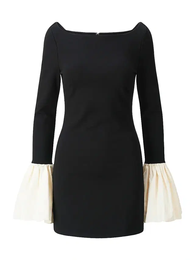 STAUD Women's Hawthorne Two-Tone Bell-Sleeve Minidress - Black