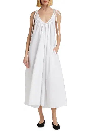 Co Women's Gathered Cotton Poplin Maxi Dress | Thumbnail 2 Co Women's Gathered Cotton Poplin Maxi Dress | Thumbnail 2