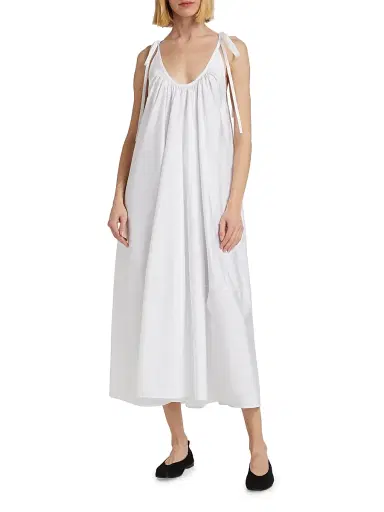 Co Women's Gathered Cotton Poplin Maxi Dress | Thumbnail 3 Co Women's Gathered Cotton Poplin Maxi Dress | Thumbnail 3