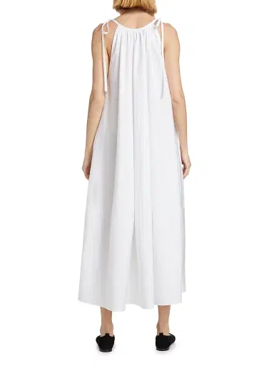 Co Women's Gathered Cotton Poplin Maxi Dress - White - Size XL | Thumbnail 5