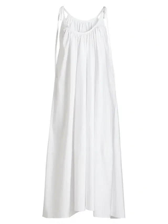 Women's Gathered tton Poplin Maxi Dress - White