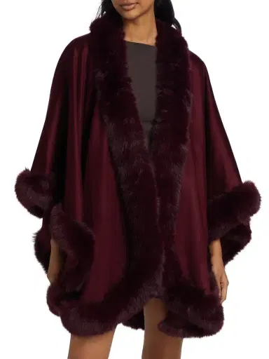 Sofia Cashmere Women's Faux Fur & Cashmere U-Cape | Thumbnail 2