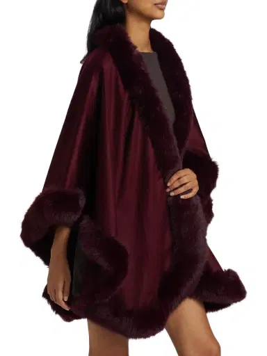 Sofia Cashmere Women's Faux Fur & Cashmere U-Cape | Thumbnail 3