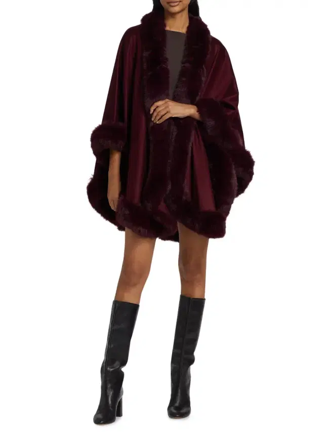 Sofia Cashmere Women's Faux Fur & Cashmere U-Cape