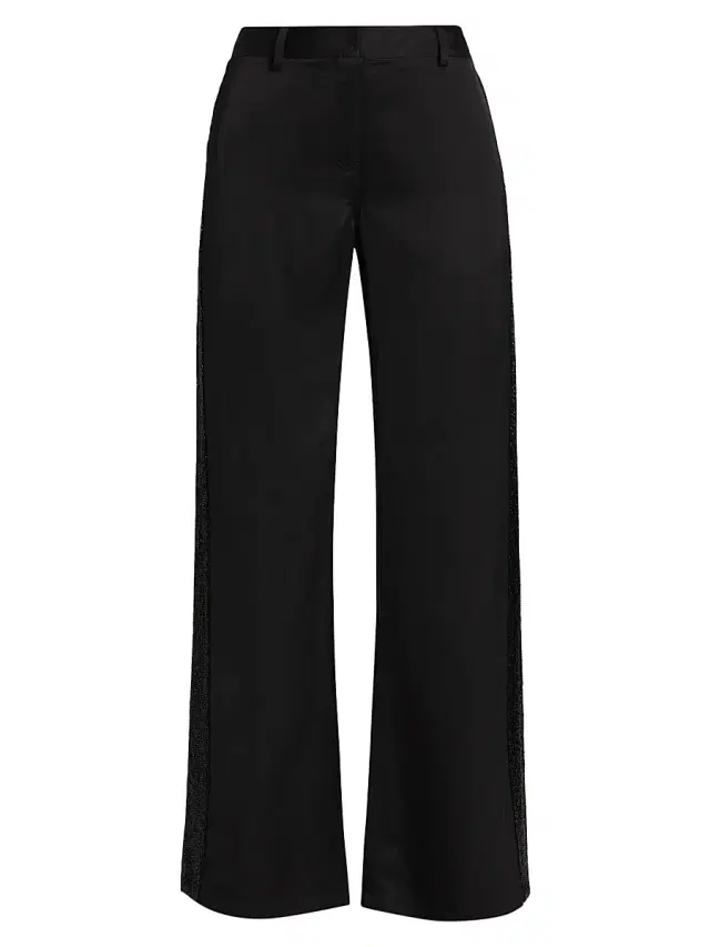 TWP Women's Howard Beaded Linen-Blend Straight-Leg Pants - Black