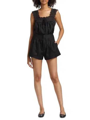 DÔEN Women's Larue Pleated Linen Shorts - Black - Size 12 | Thumbnail 2 DÔEN Women's Larue Pleated Linen Shorts - Black - Size 12 | Thumbnail 2