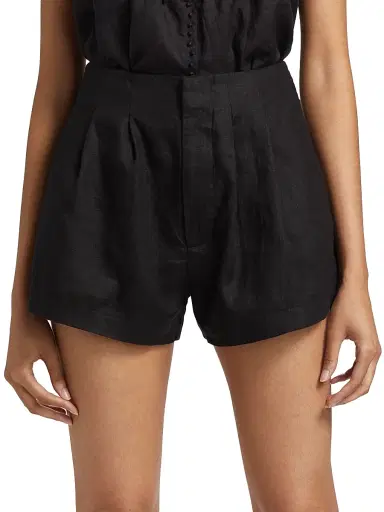 DÔEN Women's Larue Pleated Linen Shorts - Black - Size 12 | Thumbnail 3 DÔEN Women's Larue Pleated Linen Shorts - Black - Size 12 | Thumbnail 3