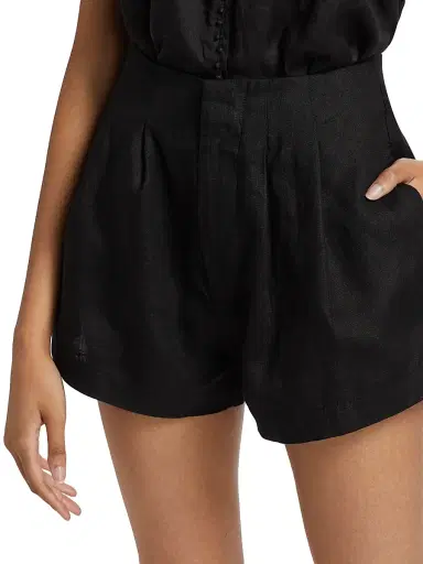 DÔEN Women's Larue Pleated Linen Shorts - Black - Size 12 | Thumbnail 6 DÔEN Women's Larue Pleated Linen Shorts - Black - Size 12 | Thumbnail 6