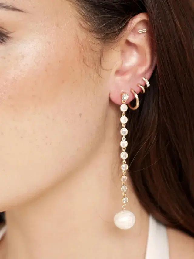 Women's 18K Gold-Plated, Cubic Zirconia & Freshwater Pearl Chain Earrings - Gold